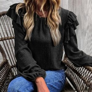 Ruffle trim textured blouse